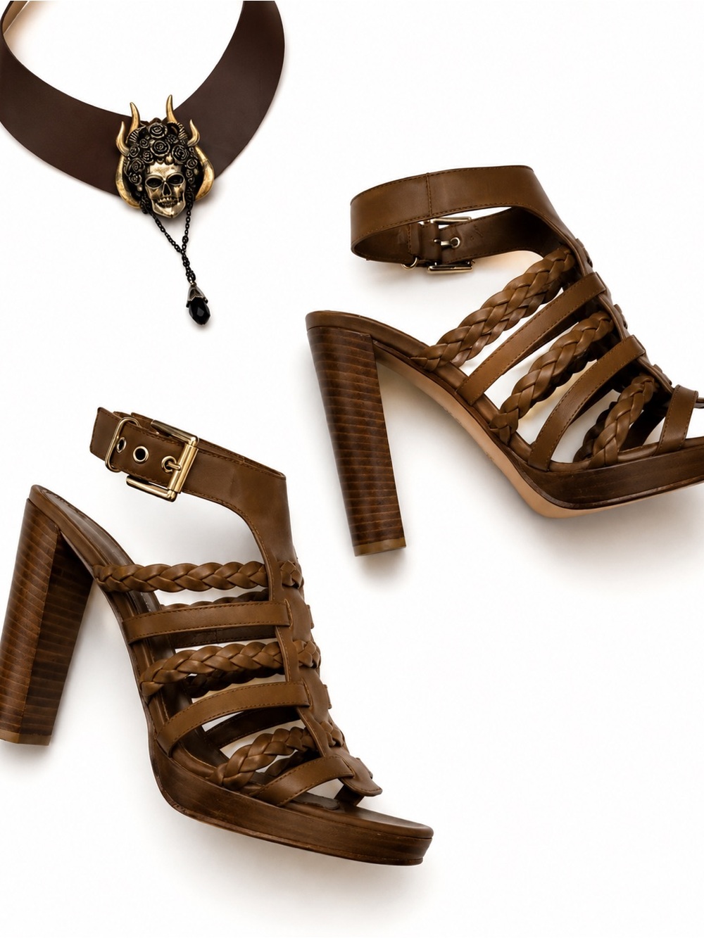 Gianvito Rossi Luggage Braid Block Heel Sandal